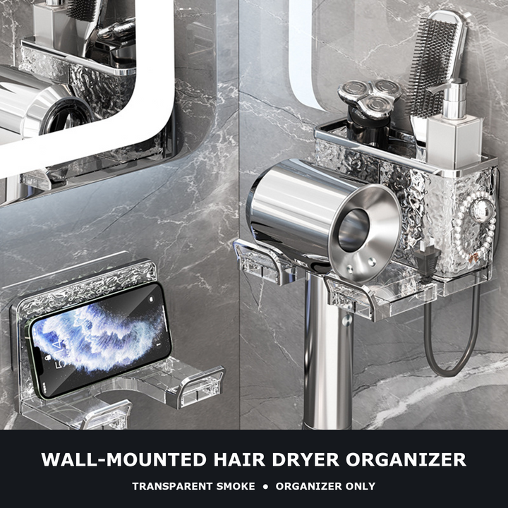 No-Drill Wall-Mounted Hair Dryer Organizer, Transparent Smoke - image 1