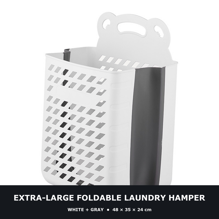 Extra-Large Foldable Wall-Mounted Laundry Hamper, White and Gray - image 1