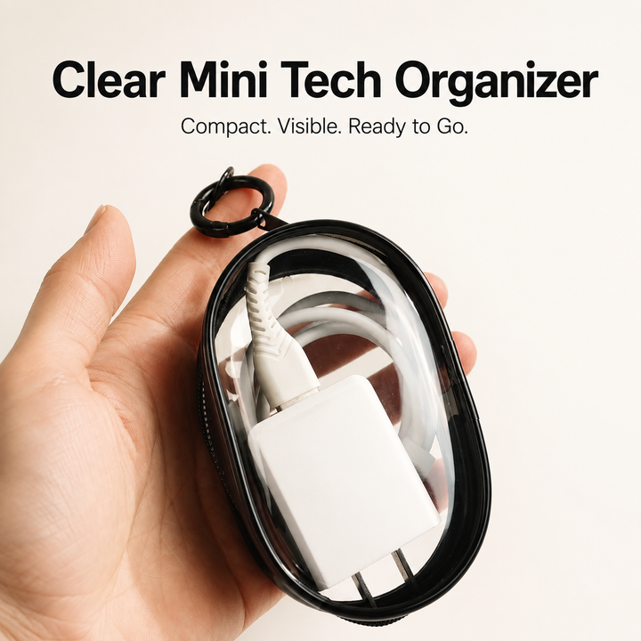 Clear Mini Tech Organizer Pouch with Key Clip, Black - image 1