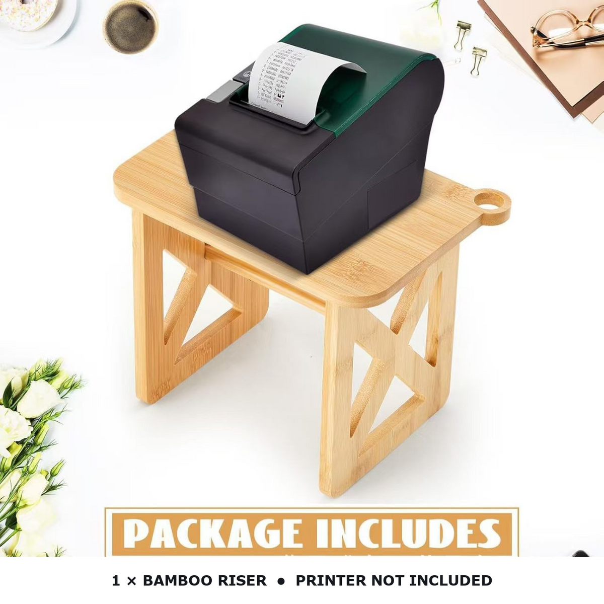 Bamboo printer riser package includes one riser, printer not included