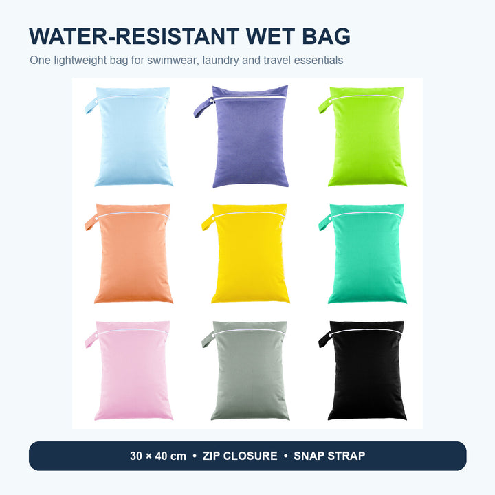 Water-resistant travel wet bag in available colors