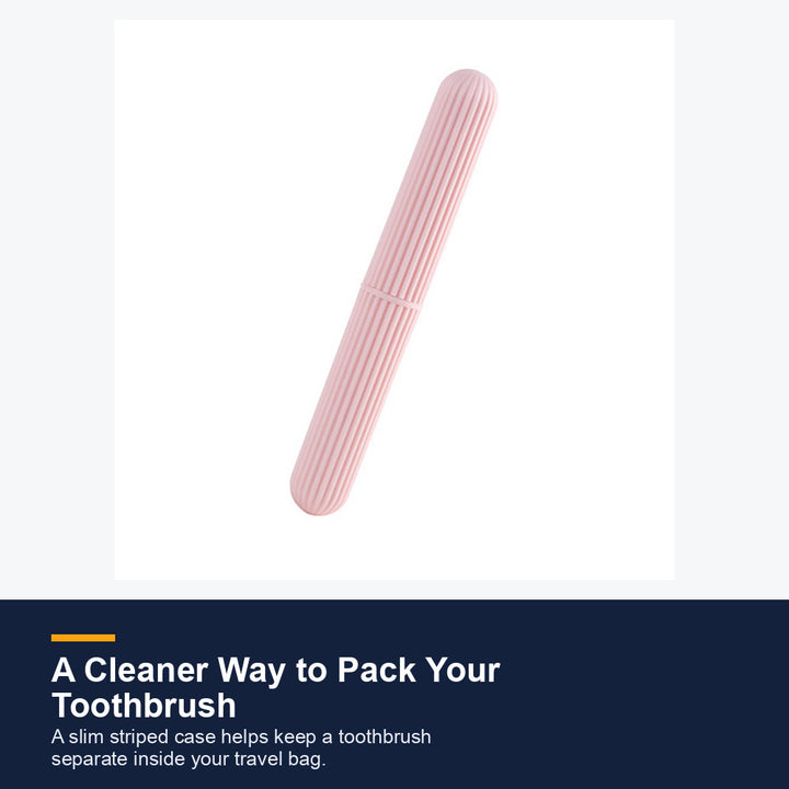 Pink striped portable travel toothbrush case