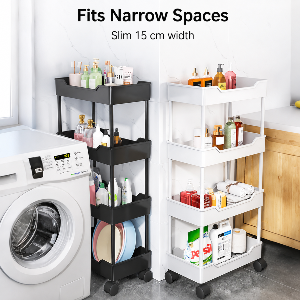 Slim 4-Tier Rolling Storage Cart, 15 cm - image 2