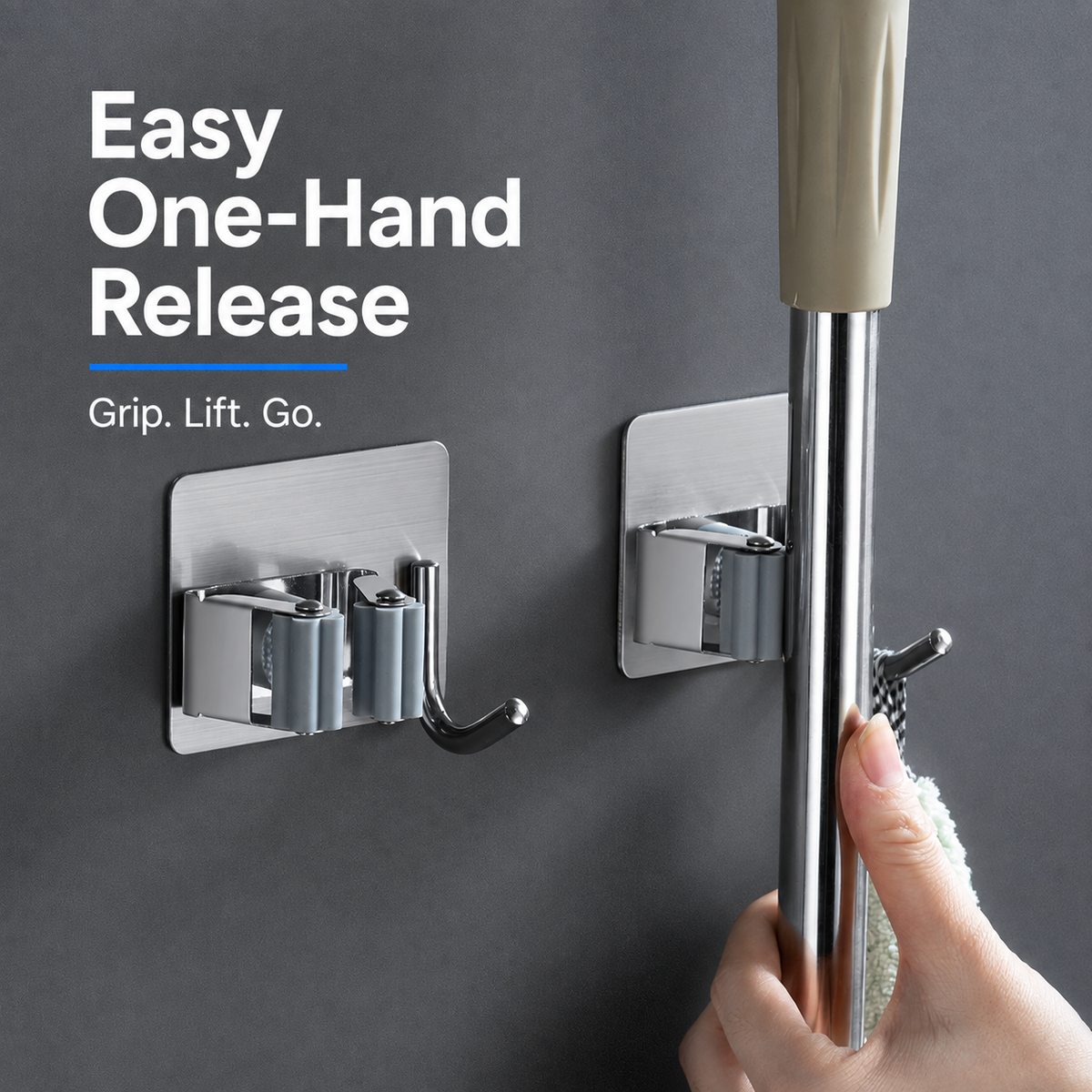304 Stainless Steel Wall-Mount Mop Holders, 2-Piece Set - image 2