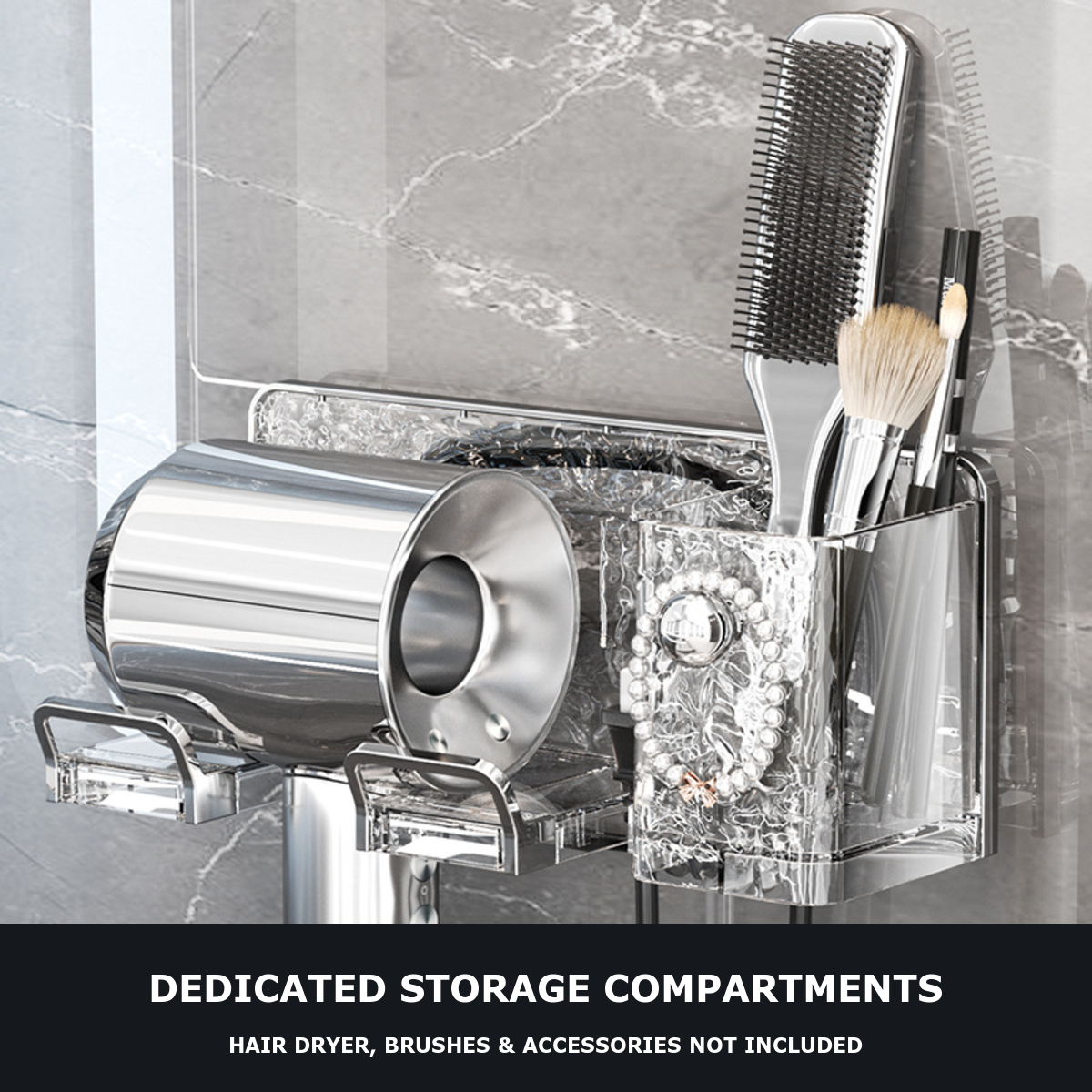 No-Drill Wall-Mounted Hair Dryer Organizer, Transparent Smoke - image 2
