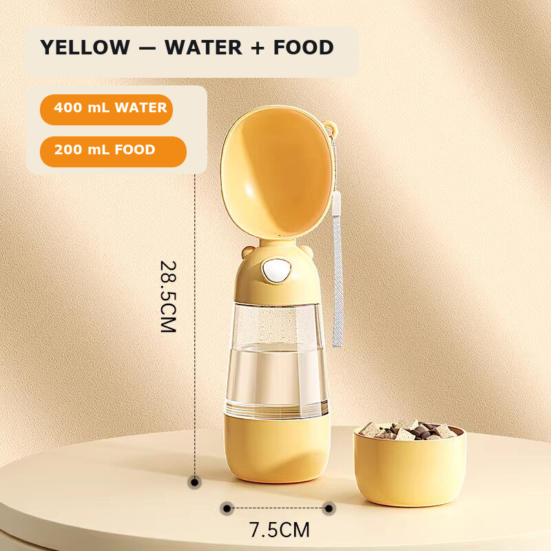 Yellow GPN water and food bottle with 400 milliliter water and 200 milliliter food capacity