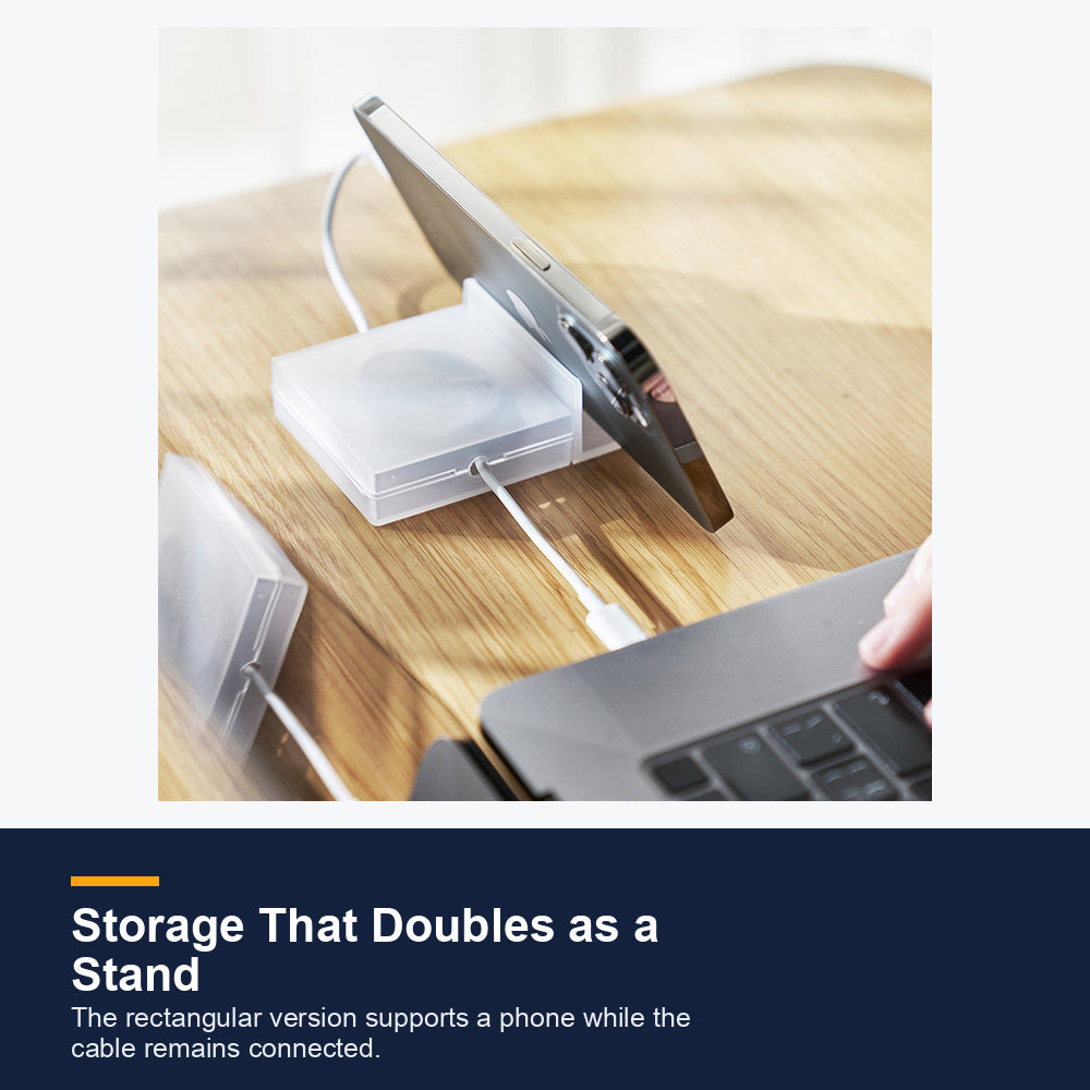 Rectangular cable winder case supporting a phone