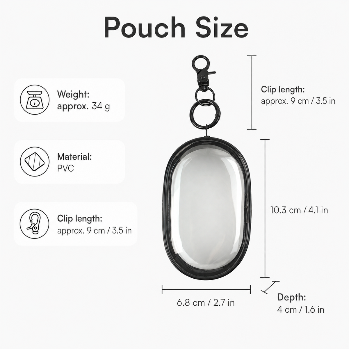 Clear Mini Tech Organizer Pouch with Key Clip, Black - image 3