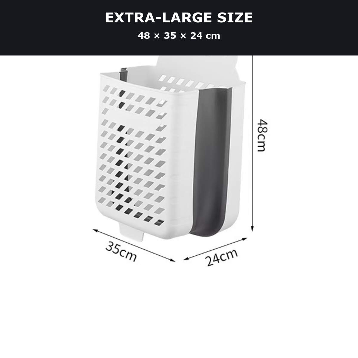 Extra-Large Foldable Wall-Mounted Laundry Hamper, White and Gray - image 3