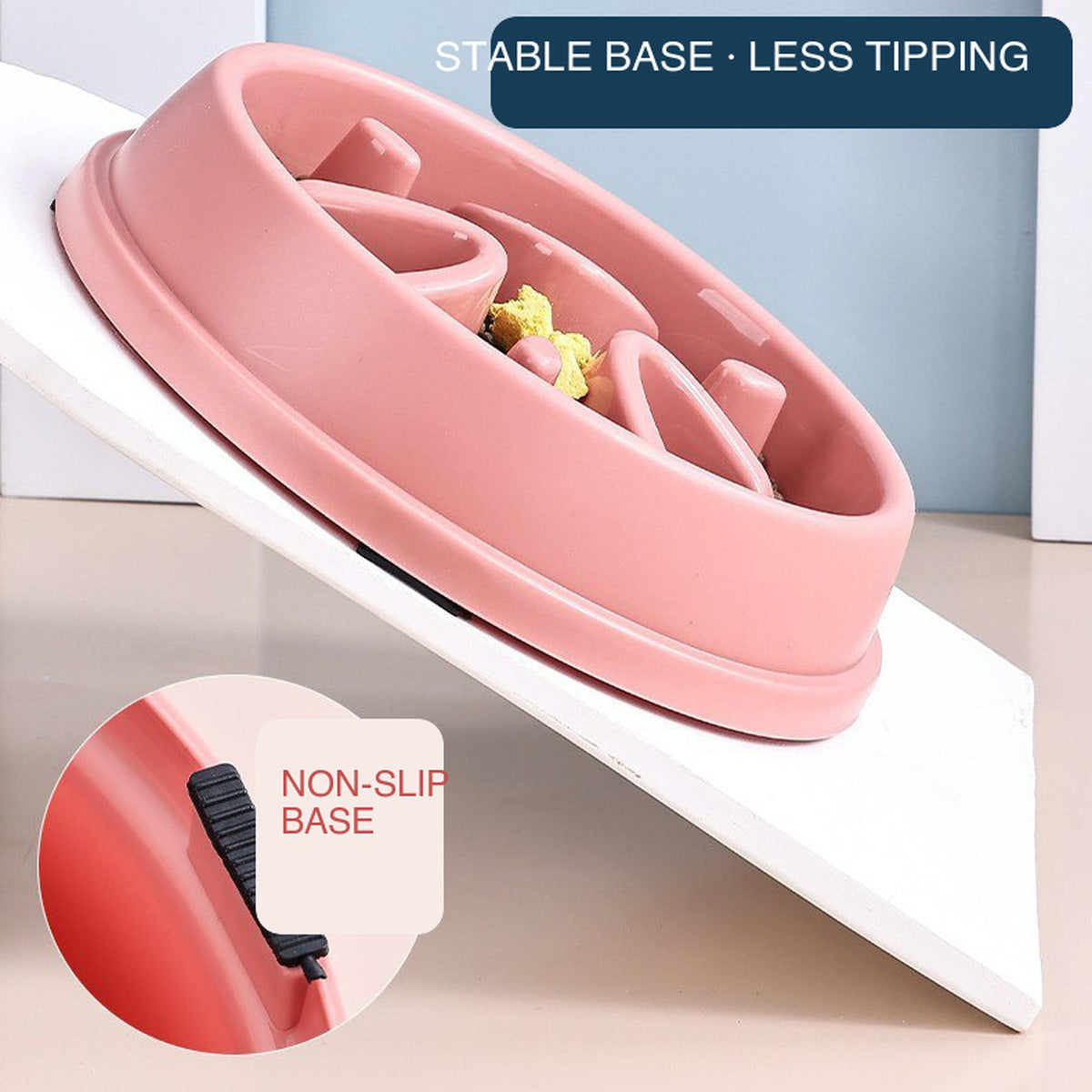 Pink slow feeder bowl with stable non-slip base