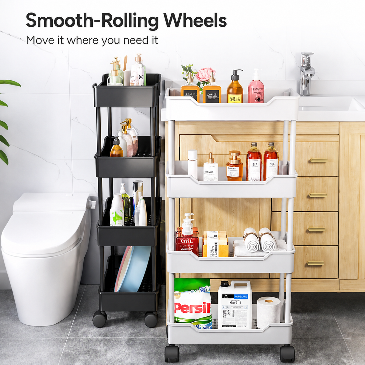 Slim 4-Tier Rolling Storage Cart, 15 cm - image 3