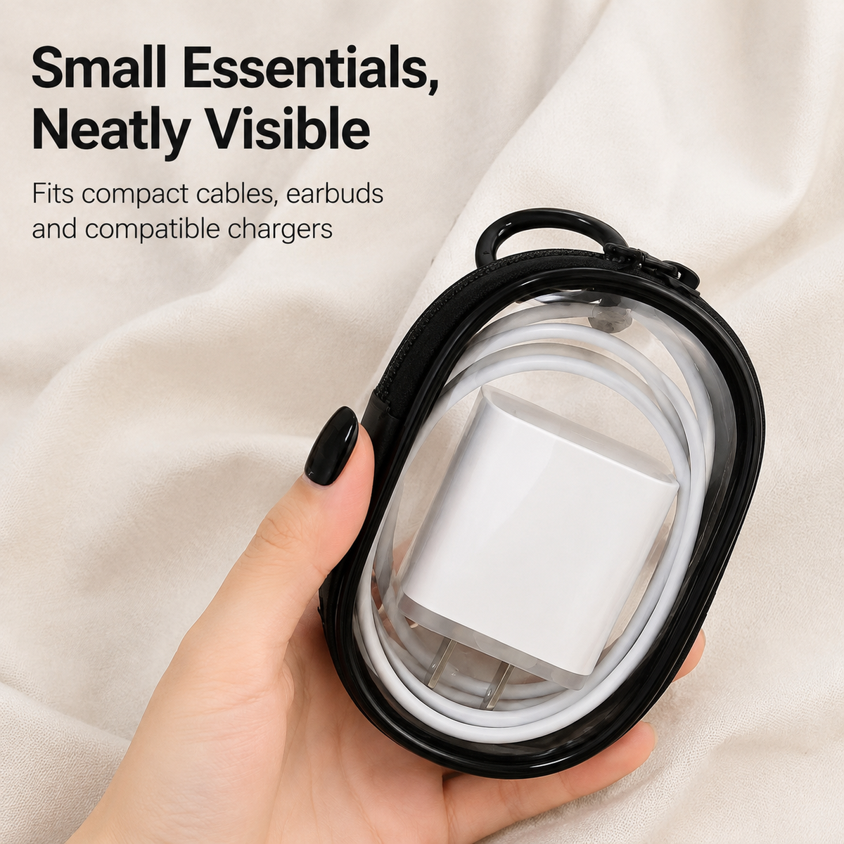 Clear Mini Tech Organizer Pouch with Key Clip, Black - image 4