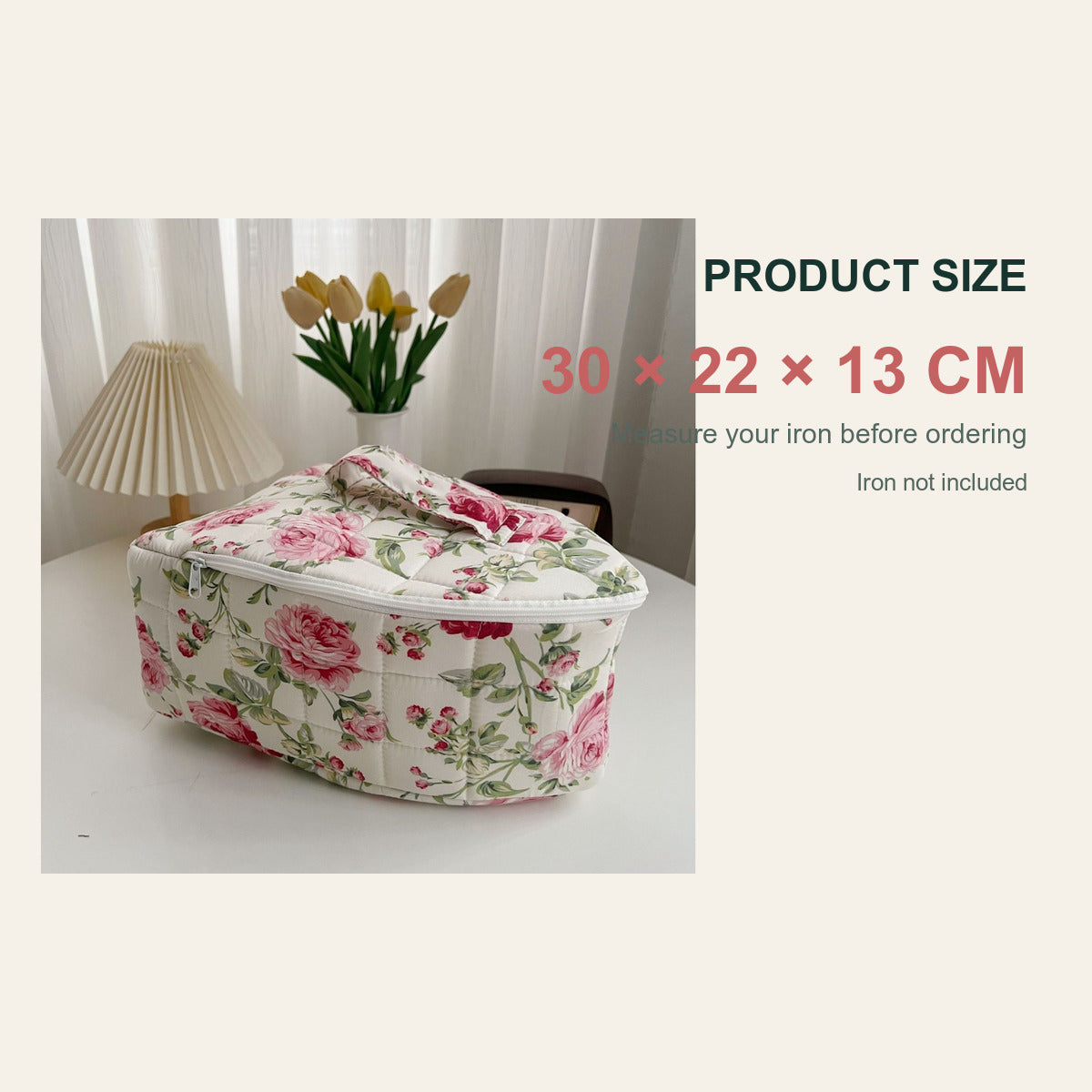 Travel iron bag dimensions: 30 by 22 by 13 centimeters