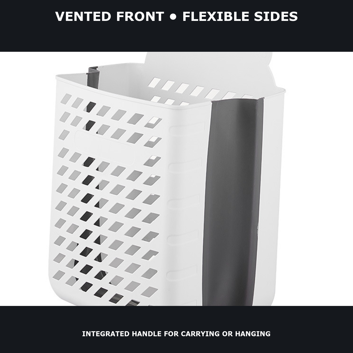Extra-Large Foldable Wall-Mounted Laundry Hamper, White and Gray - image 4