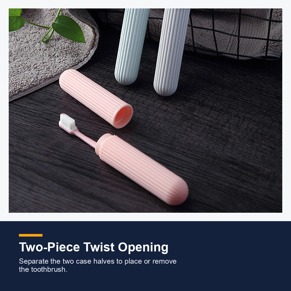 Pink toothbrush case opened beside a toothbrush