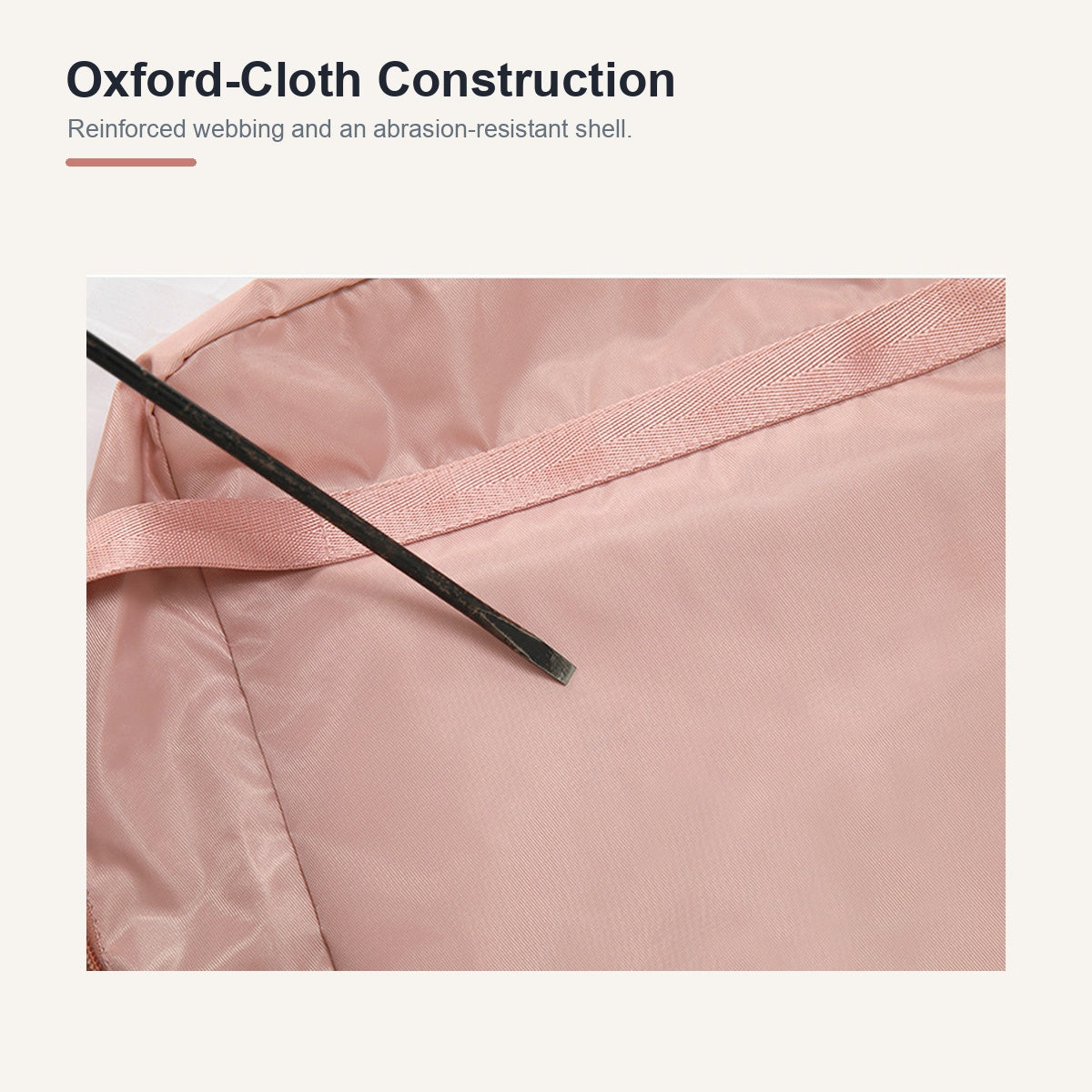 Close view of pink Oxford cloth and reinforced webbing