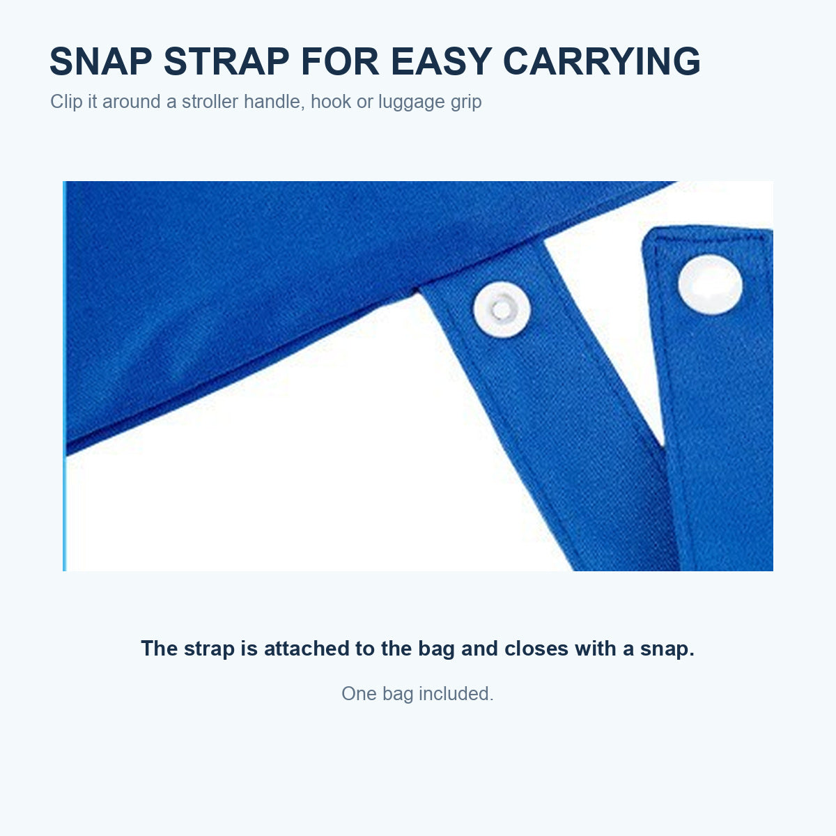 Attached snap strap detail on the travel wet bag