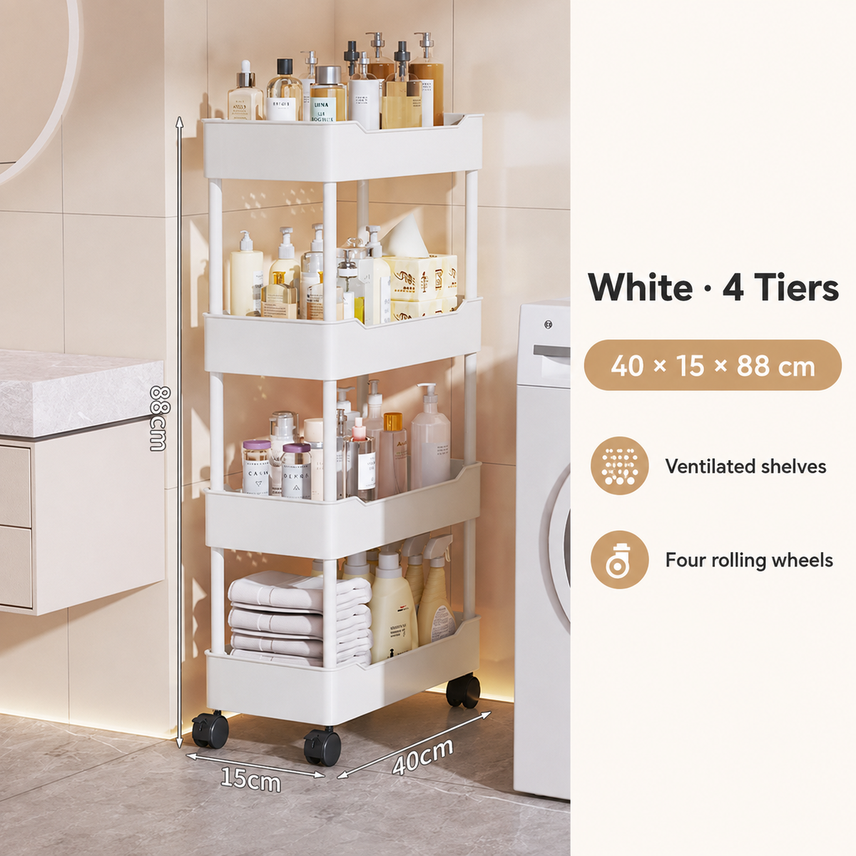 Slim 4-Tier Rolling Storage Cart, 15 cm - image 6