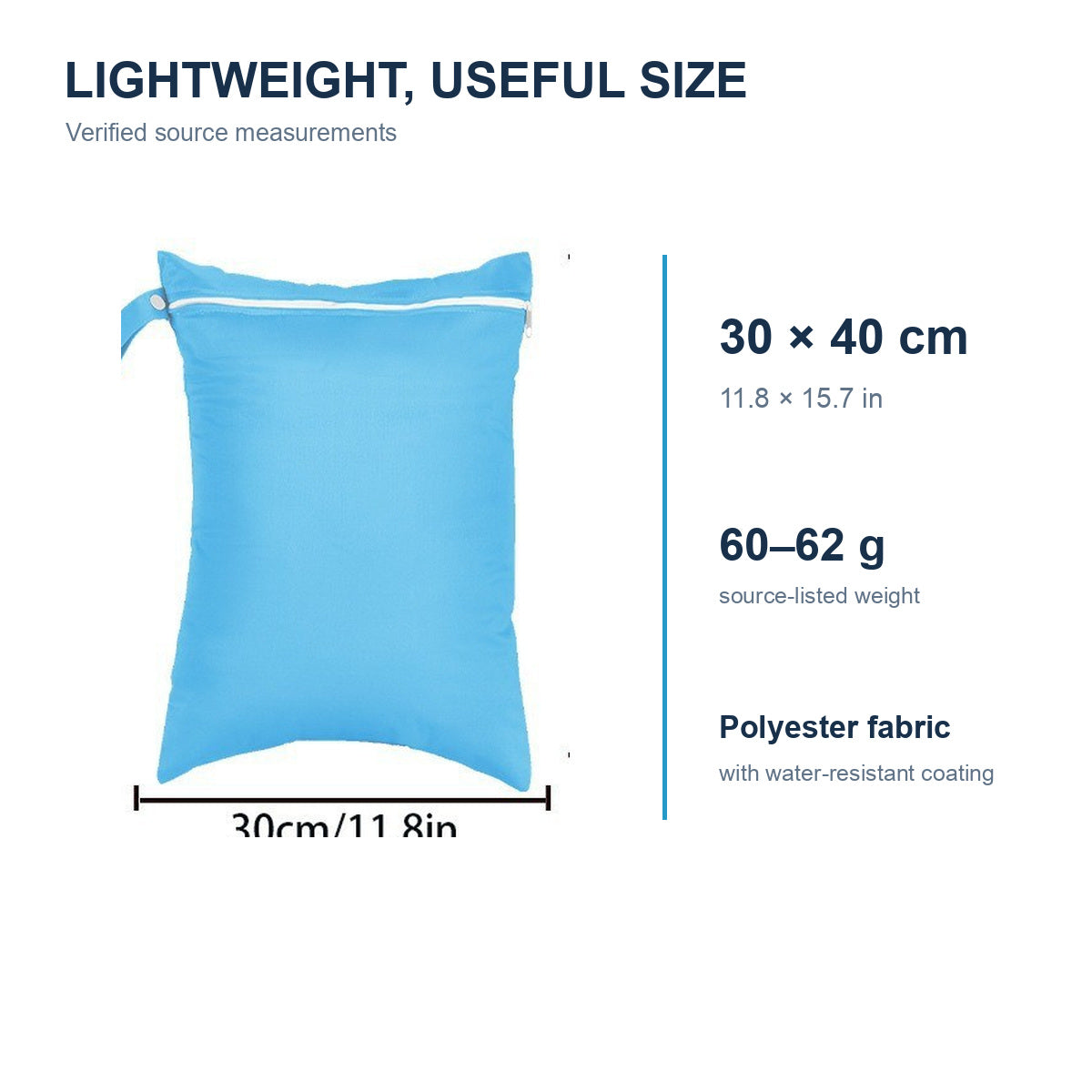Travel wet bag dimensions and source-listed weight