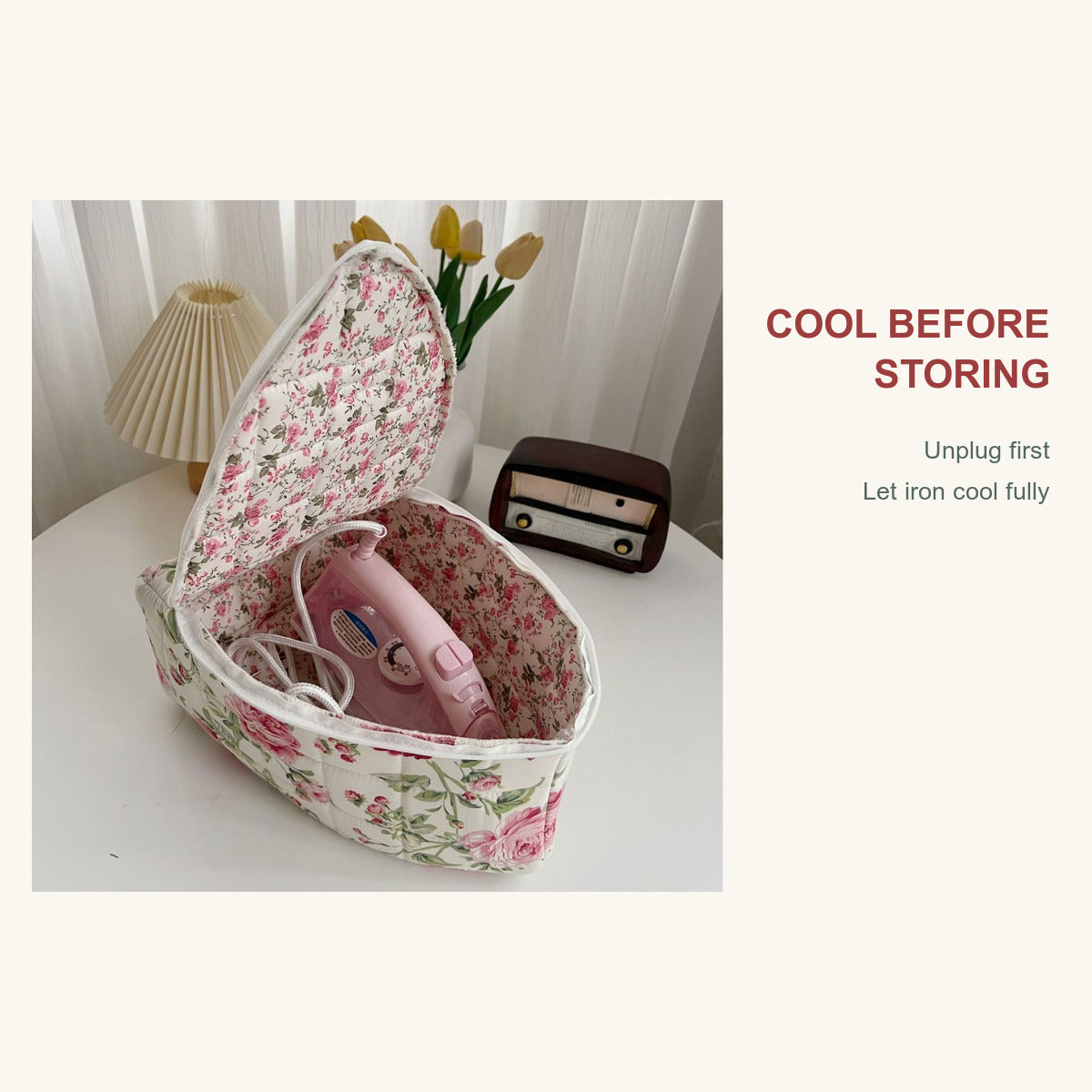Care guide: unplug and cool the iron fully before storage