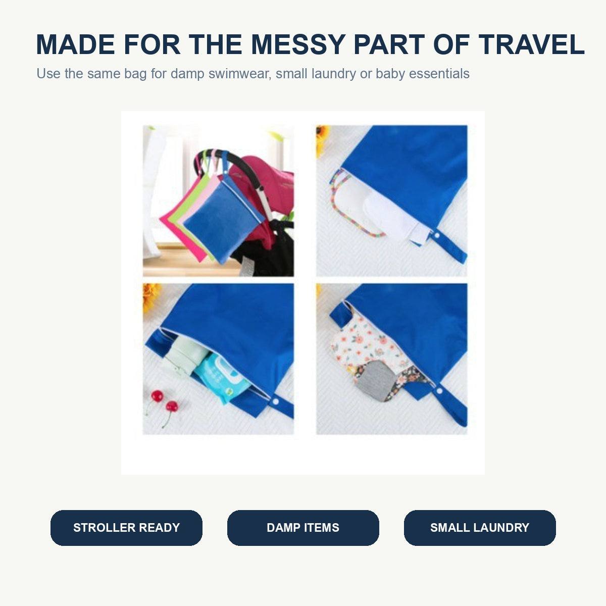 Authentic examples of the wet bag used for travel essentials