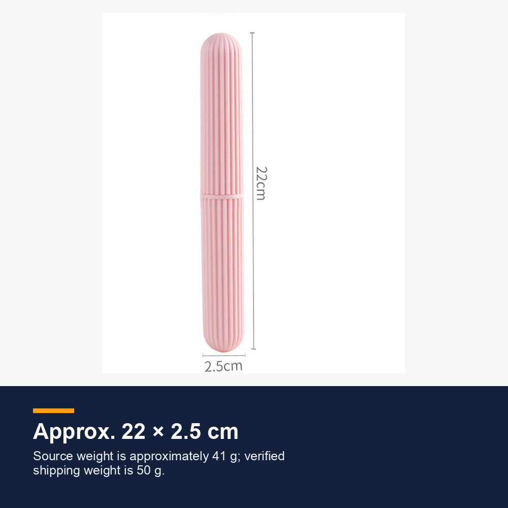 Pink toothbrush case measuring approximately 22 by 2.5 centimeters
