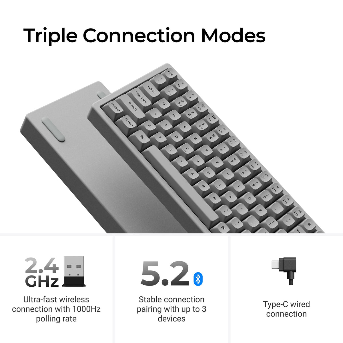 Keychron K2 HE Wireless Magnetic Switch Custom Keyboard - Concrete Edition - image 5