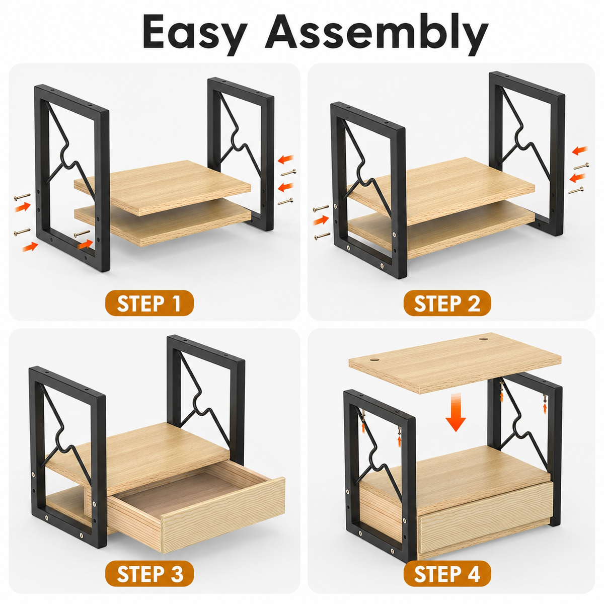 Four-step assembly guide for the two-tier label printer stand