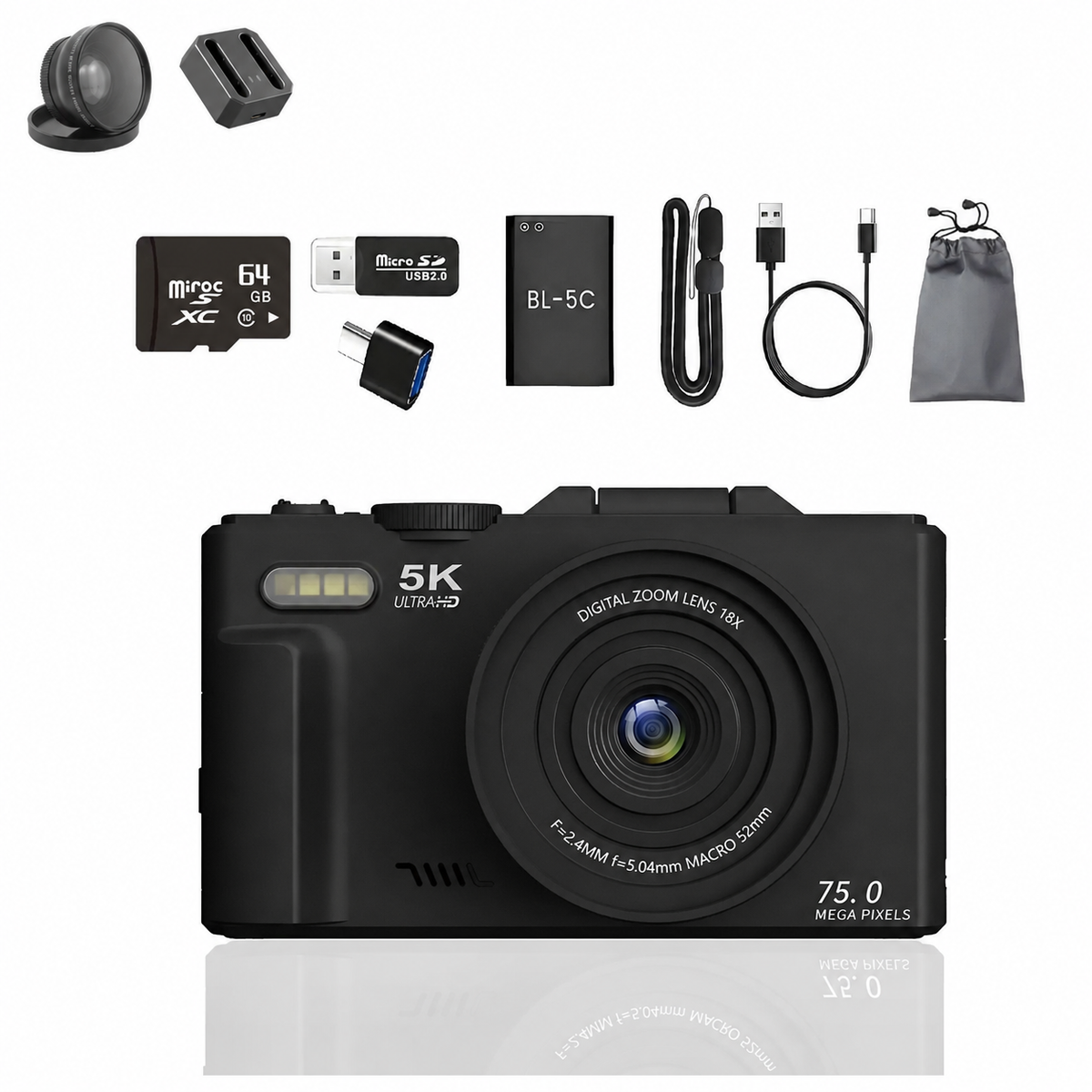 FLATIC Compact Digital Camera, Black, 64GB SD Card - image 1