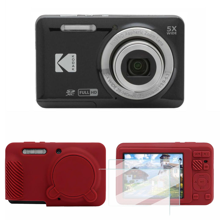 KODAK PIXPRO FZ55 Digital Camera, Black, Red Cat Silicone Case Bundle