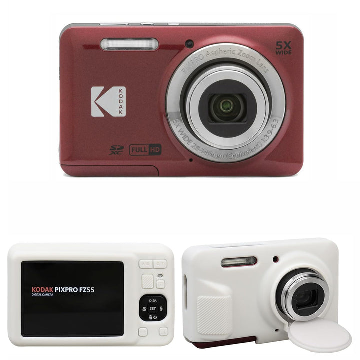 KODAK PIXPRO FZ55 Digital Camera, Red, White Silicone Case Bundle