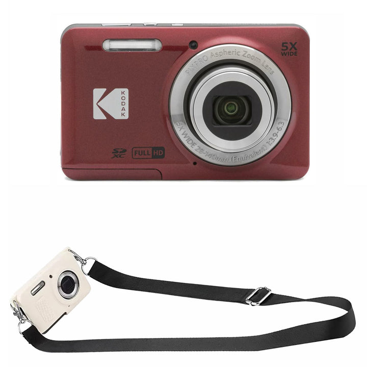 KODAK PIXPRO FZ55 Digital Camera, Red, White Strap Silicone Case Bundle