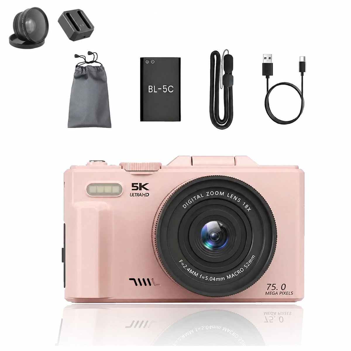 FLATIC Compact Digital Camera, Pink, Standard Kit - image 1