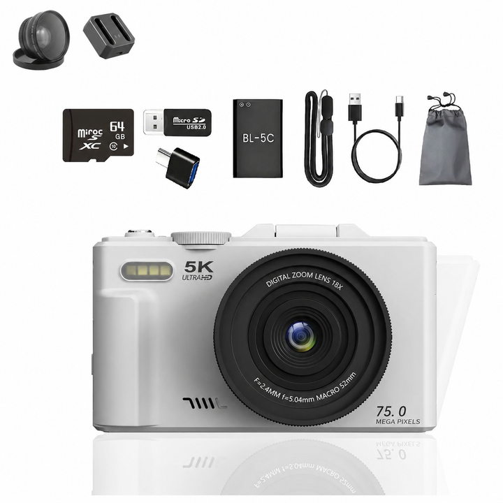 FLATIC Compact Digital Camera, White, 64GB SD Card - image 1