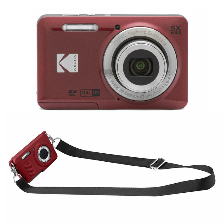 KODAK PIXPRO FZ55 Digital Camera, Red, Red Strap Silicone Case Bundle