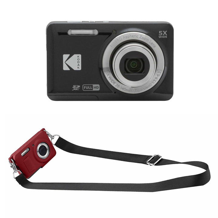 KODAK PIXPRO FZ55 Digital Camera, Black, Red Strap Silicone Case Bundle