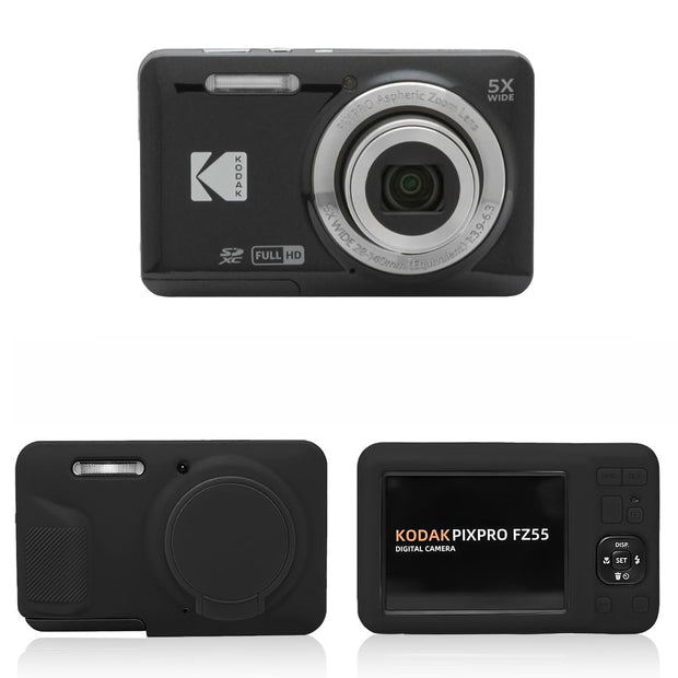 KODAK PIXPRO FZ55 Digital Camera, Black, Black Silicone Case Bundle