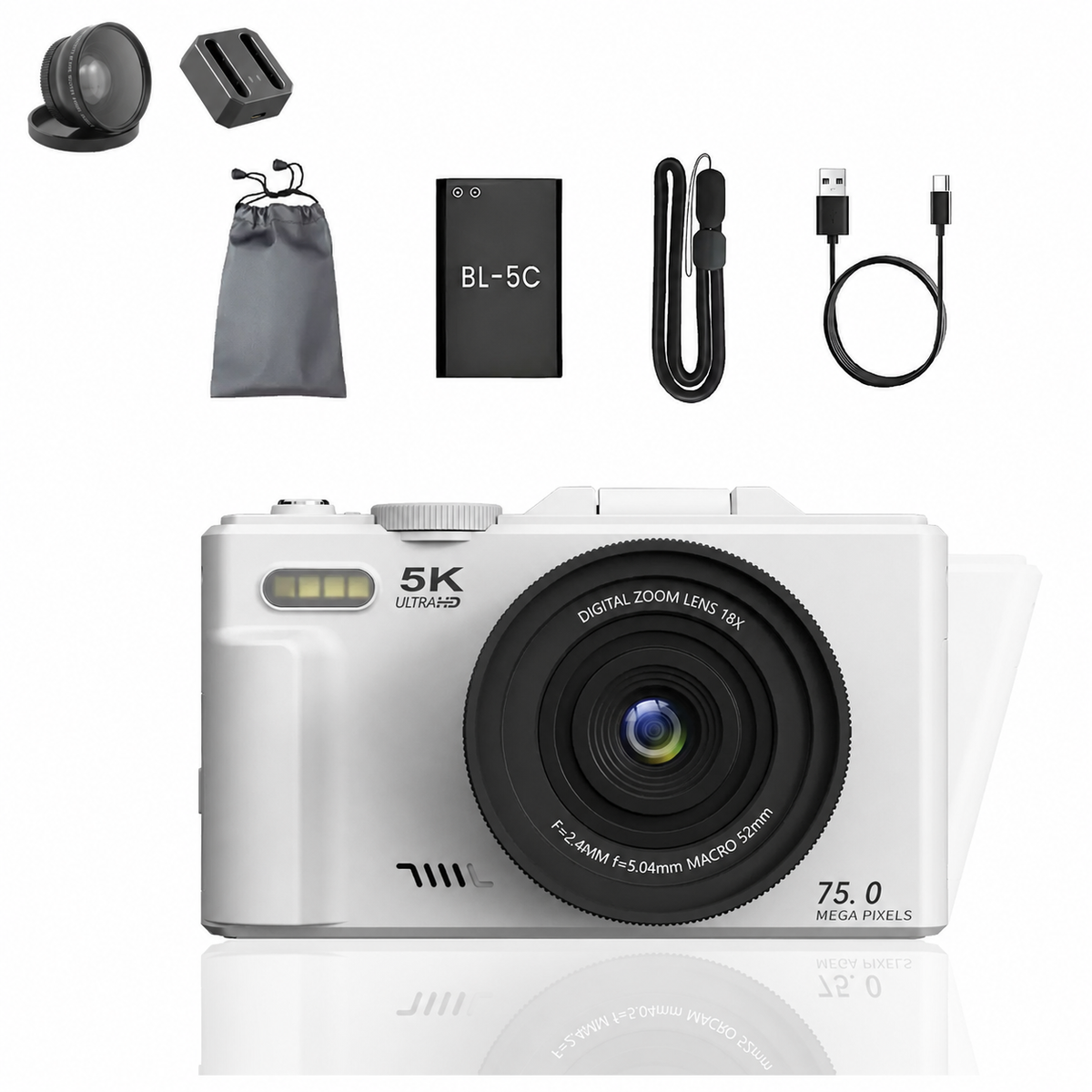 FLATIC Compact Digital Camera, White, Standard Kit - image 1