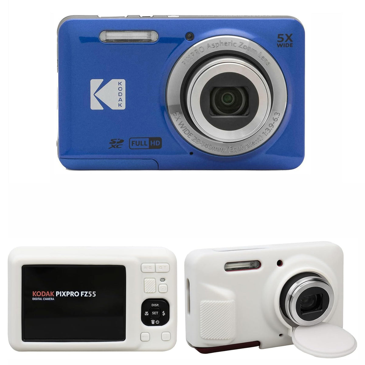 KODAK PIXPRO FZ55 Digital Camera, Blue, White Silicone Case Bundle — image 1
