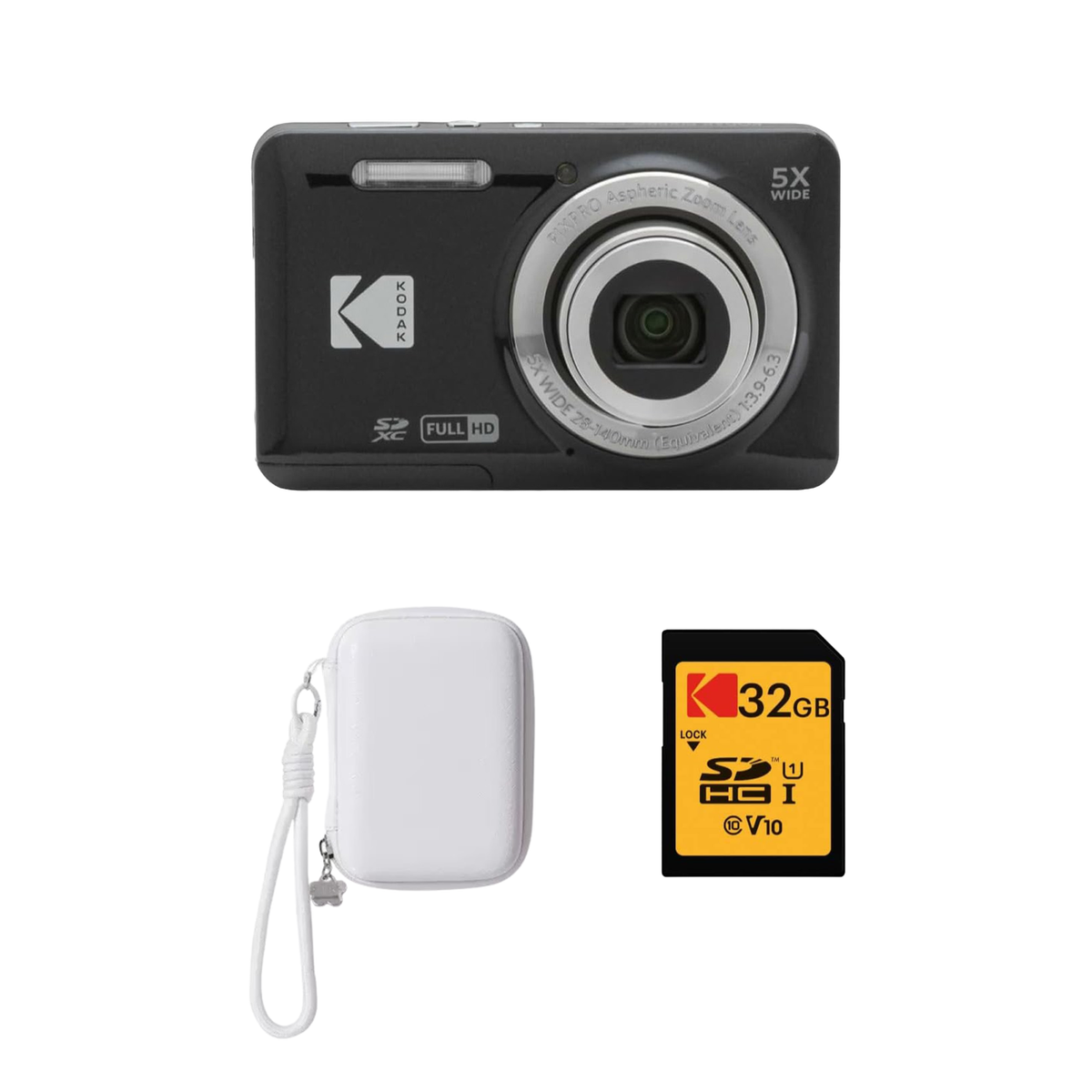 KODAK PIXPRO FZ55 Digital Camera, Black, Ivory Strap Carry Case, 32GB SD Card Bundle - image 1