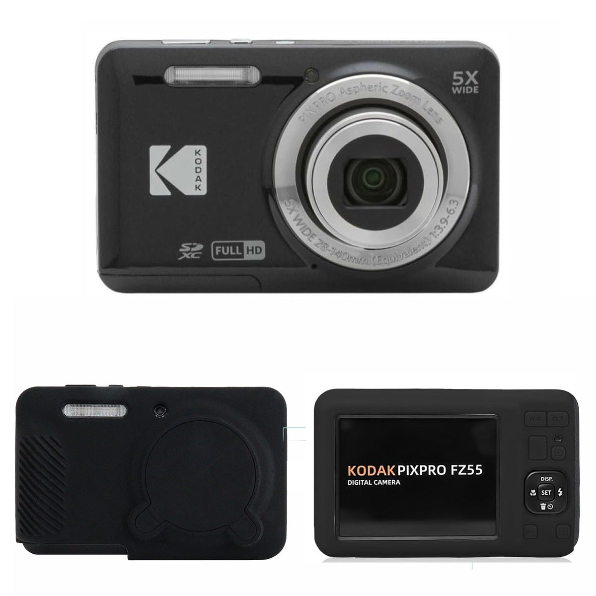 KODAK PIXPRO FZ55 Digital Camera, Black, Black Cat Silicone Case Bundle — image 1