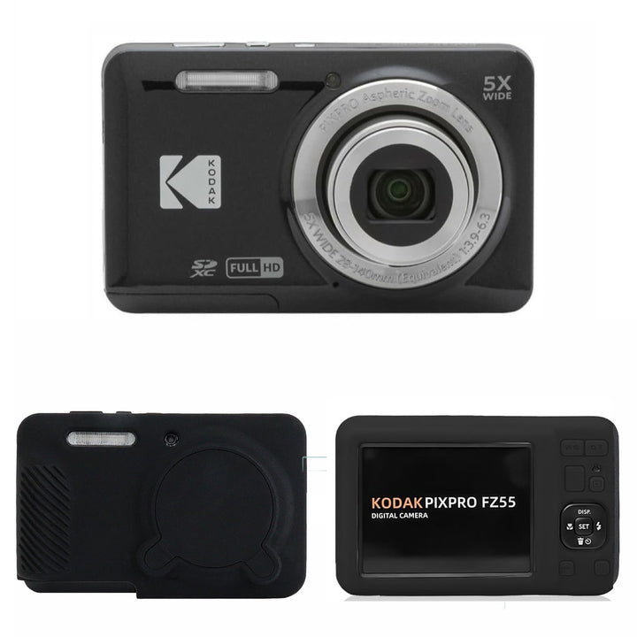 KODAK PIXPRO FZ55 Digital Camera, Black, Black Cat Silicone Case Bundle