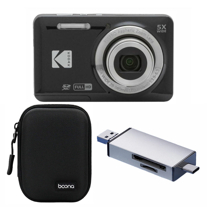 KODAK PIXPRO FZ55 Digital Camera, Black, Black Carry Case, Silver Card Reader Bundle
