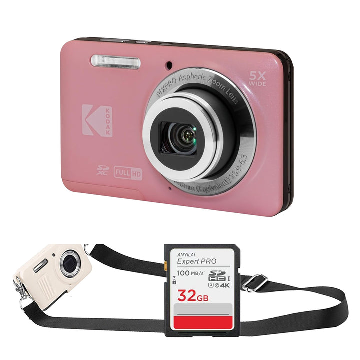 KODAK PIXPRO FZ55 Digital Camera, Pink, 32GB SD Card, Strap Style Bundle