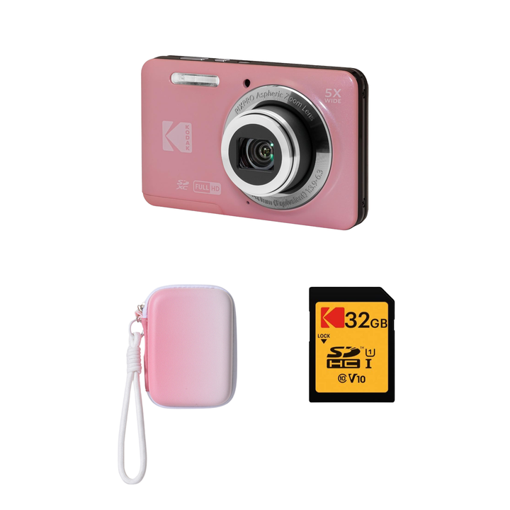 KODAK PIXPRO FZ55 Digital Camera, Pink, Gradient Pink Strap Carry Case, 32GB SD Card Bundle - image 1