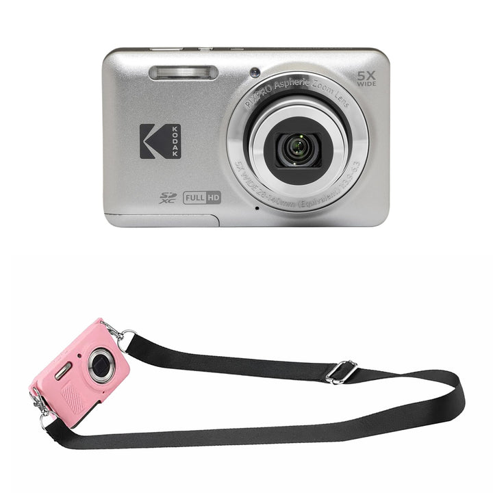 KODAK PIXPRO FZ55 Digital Camera, Silver, Pink Strap Silicone Case Bundle