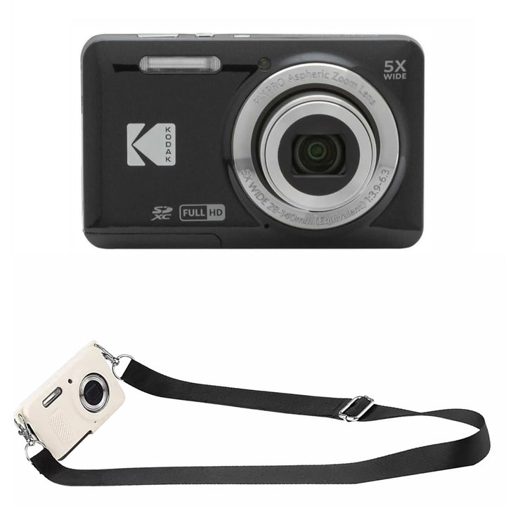 KODAK PIXPRO FZ55 Digital Camera, Black, White Strap Silicone Case Bundle