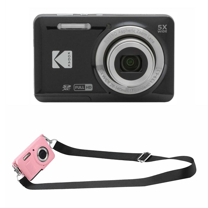 KODAK PIXPRO FZ55 Digital Camera, Black, Pink Strap Silicone Case Bundle