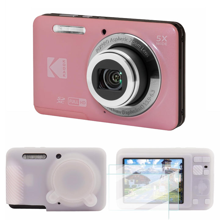 KODAK PIXPRO FZ55 Digital Camera, Pink, Meteor Silicone Case Bundle