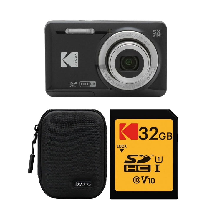 KODAK PIXPRO FZ55 Digital Camera, Black, Black Carry Case, 32GB SD Card, Close-Up Style Bundle